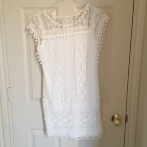Lace Dress with Pom Poms